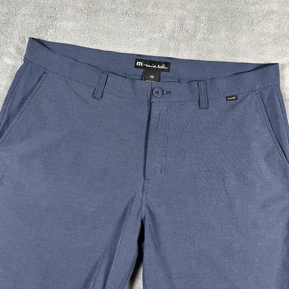 Travis Mathew Men Golf Shorts Flat Front Dark Blue Navy Polyester Stretch Sz 38